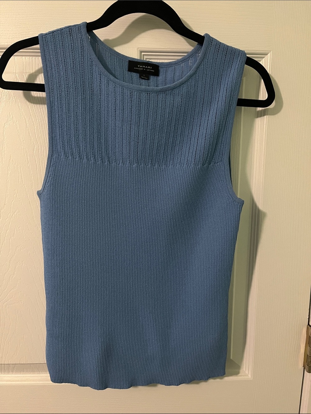 Tahari Sky Blue Ribbed Sleeveless Knit Tank